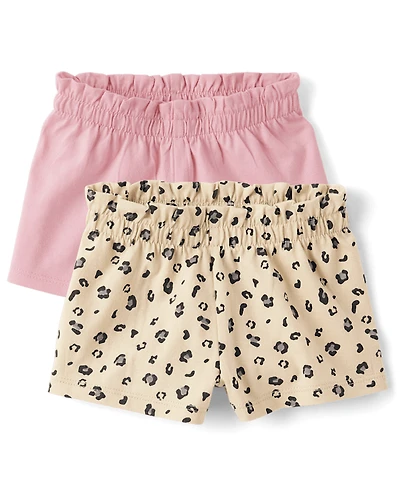 Baby Girls Leopard Paperbag Waist Shorts -Pack
