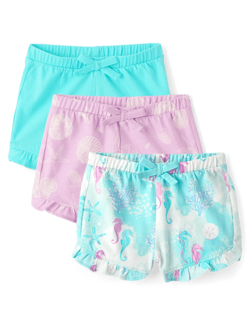 Baby Girls Seashell Ruffle Shorts 3-Pack