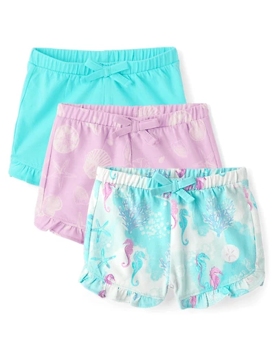 Baby Girls Seashell Ruffle Shorts 3-Pack