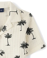 Boys Palm Tree Gauze Button Up Shirt