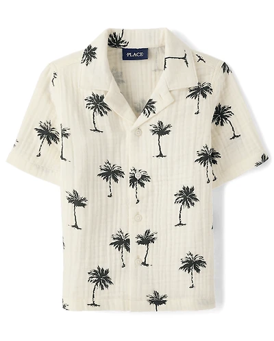 Boys Palm Tree Gauze Button Up Shirt