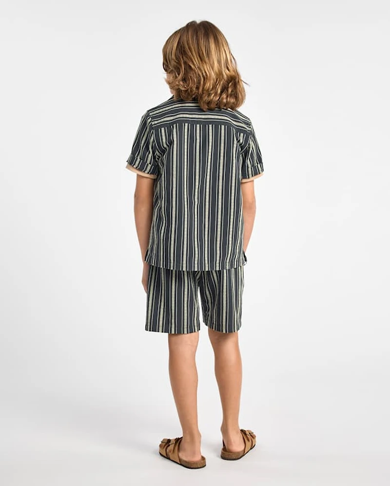 Boys Embroidered Textured Button Up Shirt