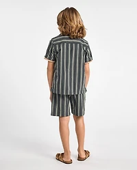 Boys Embroidered Textured Button Up Shirt