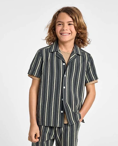 Boys Embroidered Textured Button Up Shirt