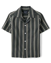 Boys Embroidered Textured Button Up Shirt