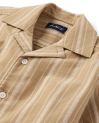 Boys Embroidered Textured Button Up Shirt