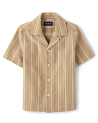 Boys Embroidered Textured Button Up Shirt