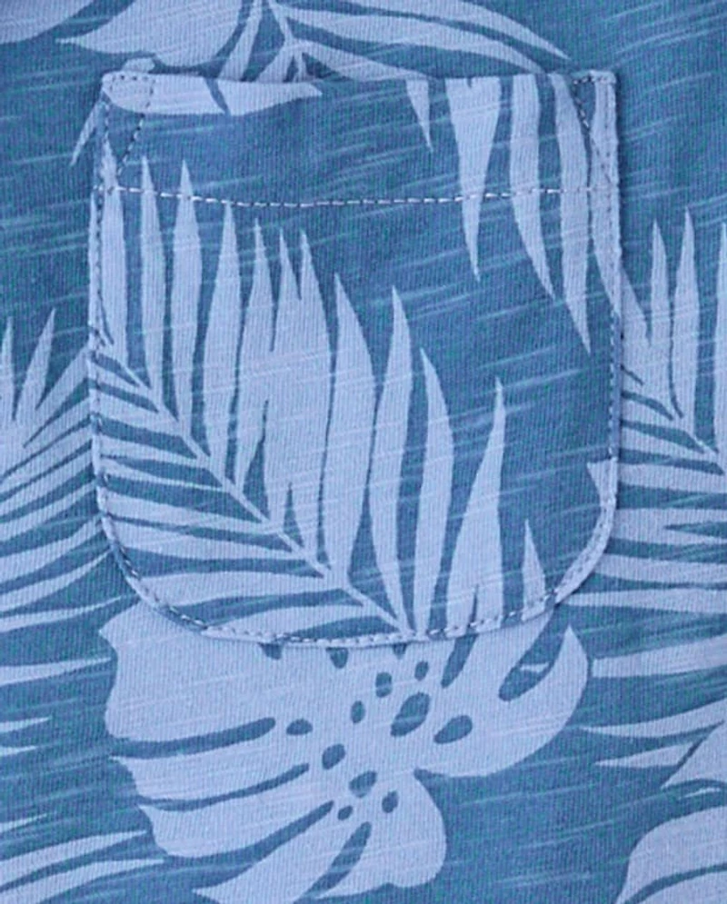 Boys Tropical Leaf Knit Button Up Shirt