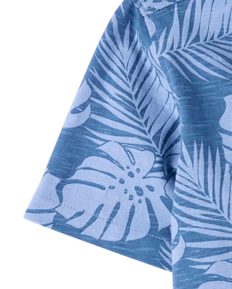 Boys Tropical Leaf Knit Button Up Shirt