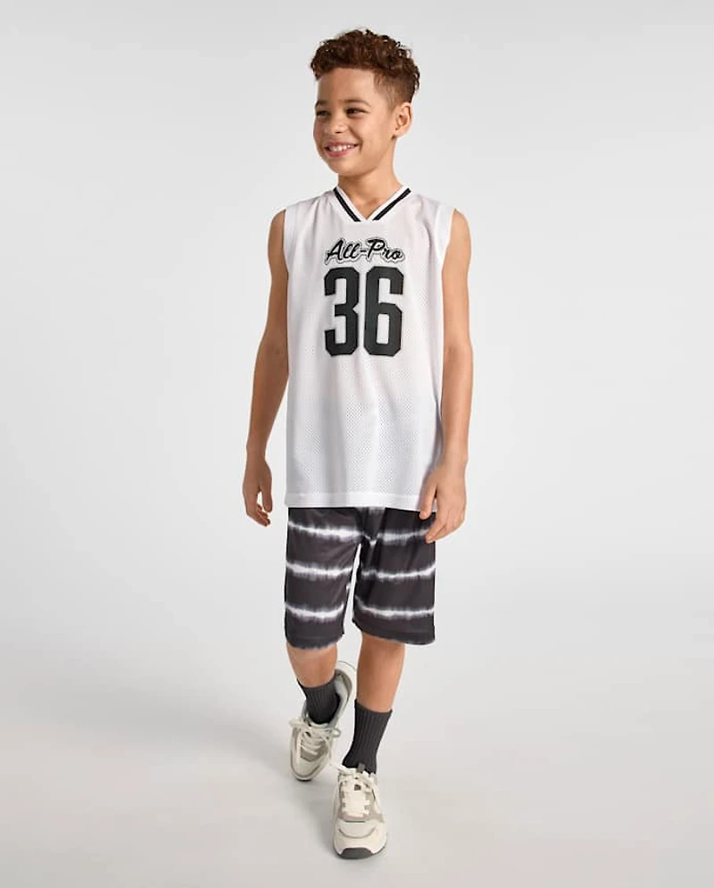 Short de sport rayé doublé en mesh à séchage rapide pour garçon