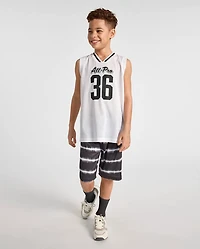 Short de sport rayé doublé en mesh à séchage rapide pour garçon