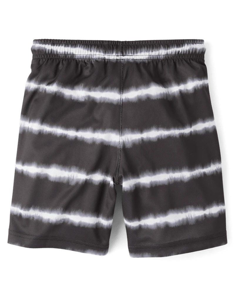 Short de sport rayé doublé en mesh à séchage rapide pour garçon