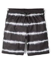 Short de sport rayé doublé en mesh à séchage rapide pour garçon