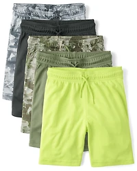 Boys Quick Dry Print Mesh Lined Active Shorts 5-Pack