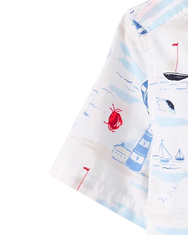 Boys Dad And Me Coastal Poplin Button Up Shirt