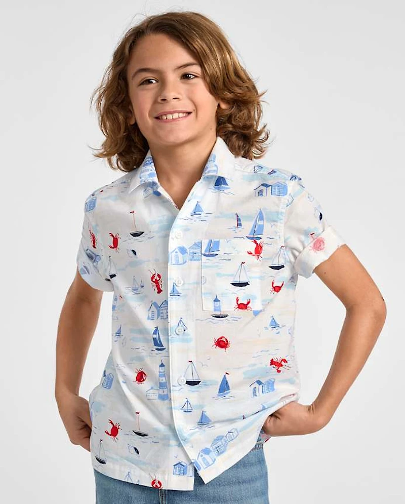 Boys Dad And Me Coastal Poplin Button Up Shirt