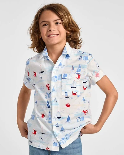 Boys Dad And Me Coastal Poplin Button Up Shirt