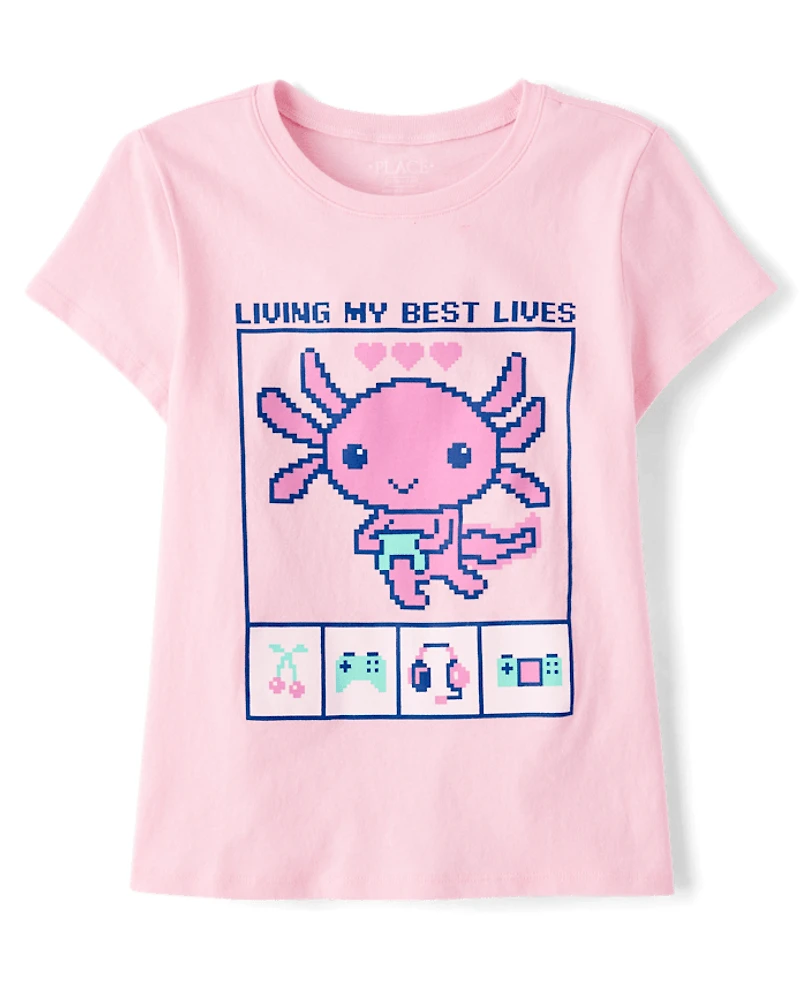 Girls Axolotl Video Game Graphic Tee
