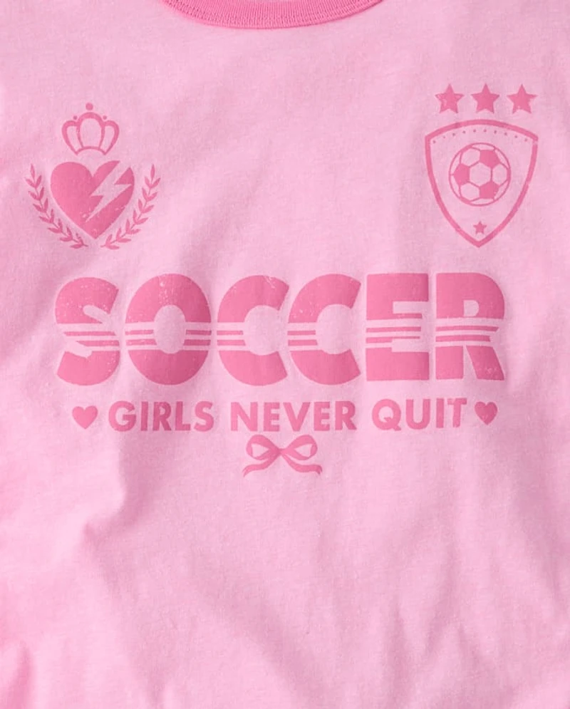 Girls Soccer Relaxed Graphic Ringer Tee