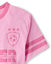 T-shirt graphique décontracté pour filles, style football, à col rond.