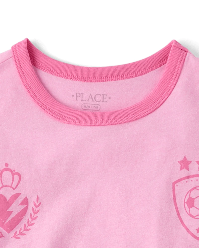 Girls Soccer Relaxed Graphic Ringer Tee