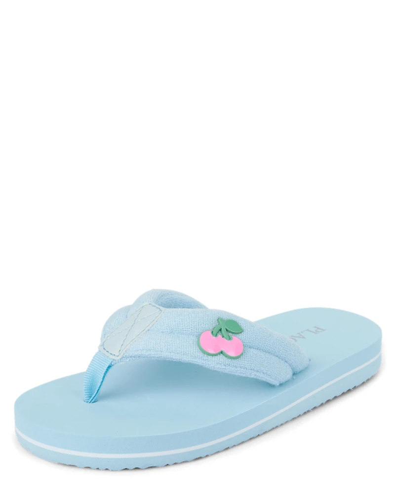 Girls Cherry Stud Terry Cloth Flip Flops