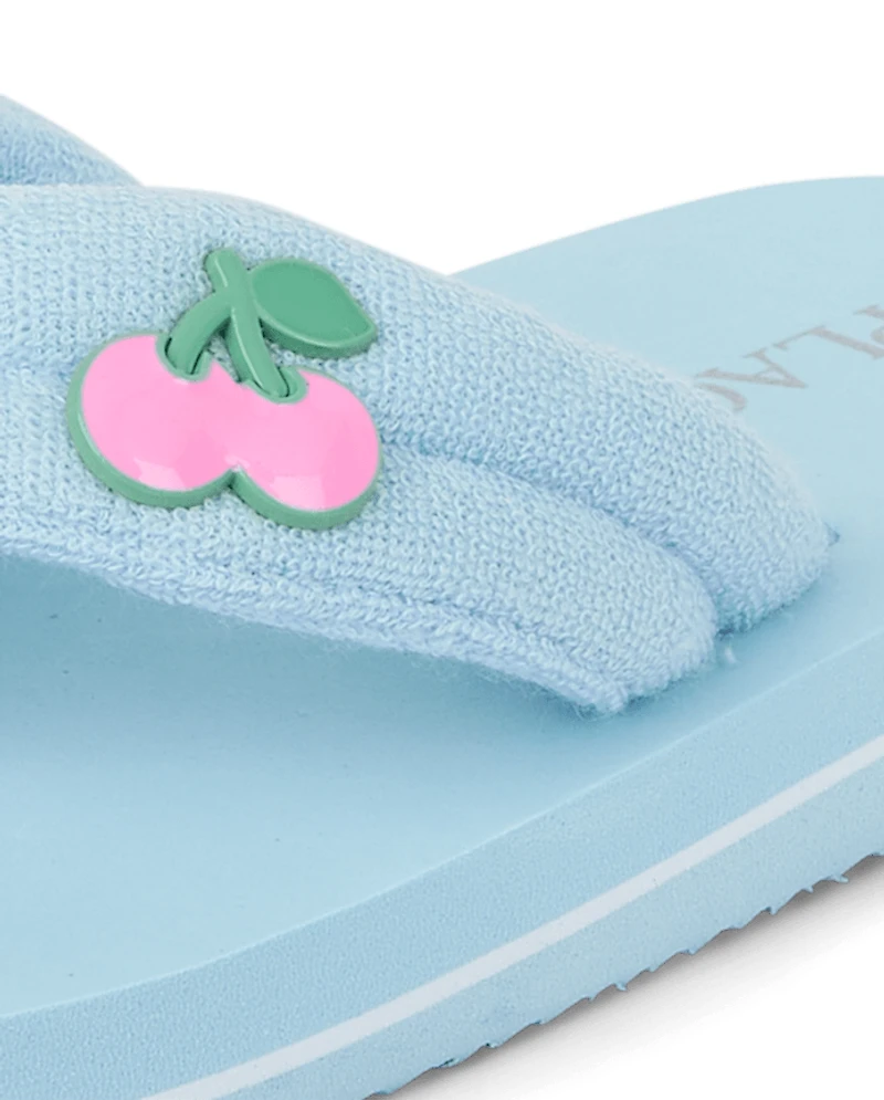 Girls Cherry Stud Terry Cloth Flip Flops