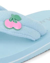 Girls Cherry Stud Terry Cloth Flip Flops