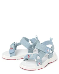 Toddler Girls Embroidered Denim Webbed Sandals