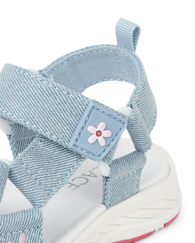 Toddler Girls Embroidered Denim Webbed Sandals