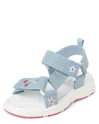 Toddler Girls Embroidered Denim Webbed Sandals