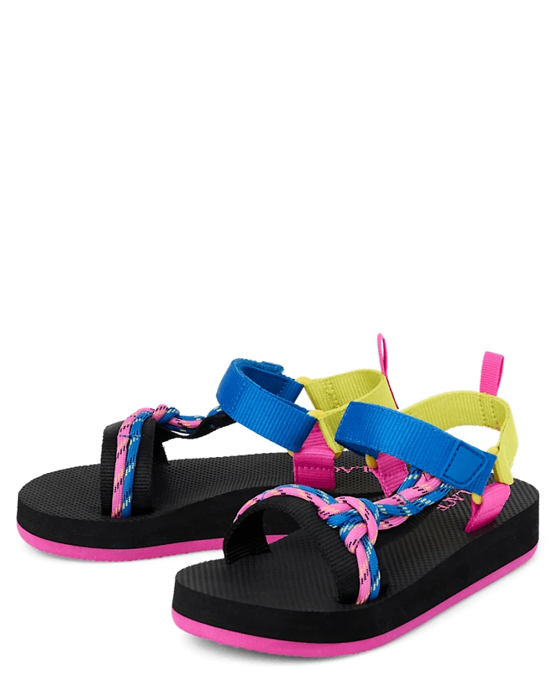 Girls Colorblock Cord Webbed Platform Sandals