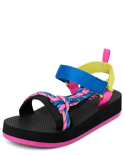 Girls Colorblock Cord Webbed Platform Sandals