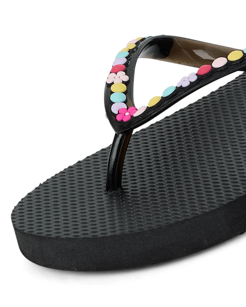 Girls Faux Beaded Patch Flip Flops