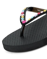 Girls Faux Beaded Patch Flip Flops