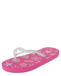 Girls Holographic Seashell Flip Flops