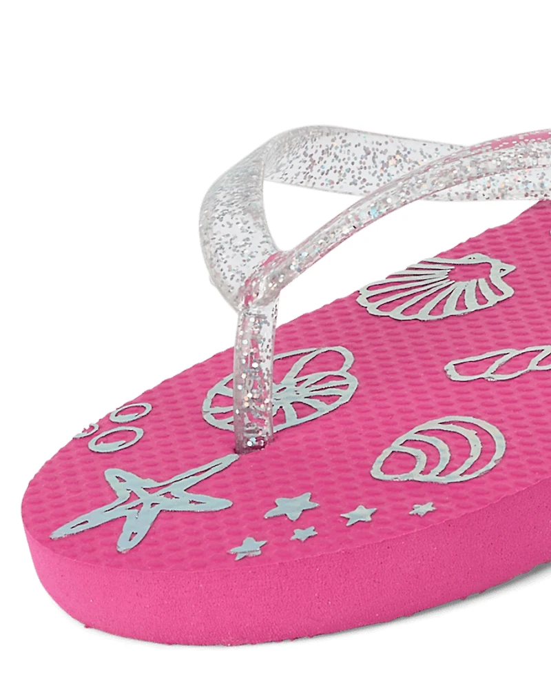 Girls Holographic Seashell Flip Flops