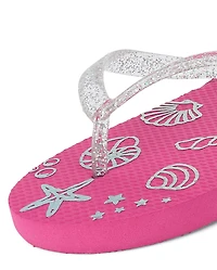 Girls Holographic Seashell Flip Flops