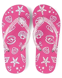 Girls Holographic Seashell Flip Flops