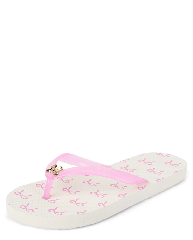 Girls Bow Stud Flip Flops