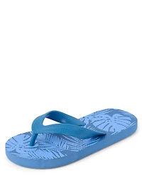 Boys Tropical Leaf Flip Flops