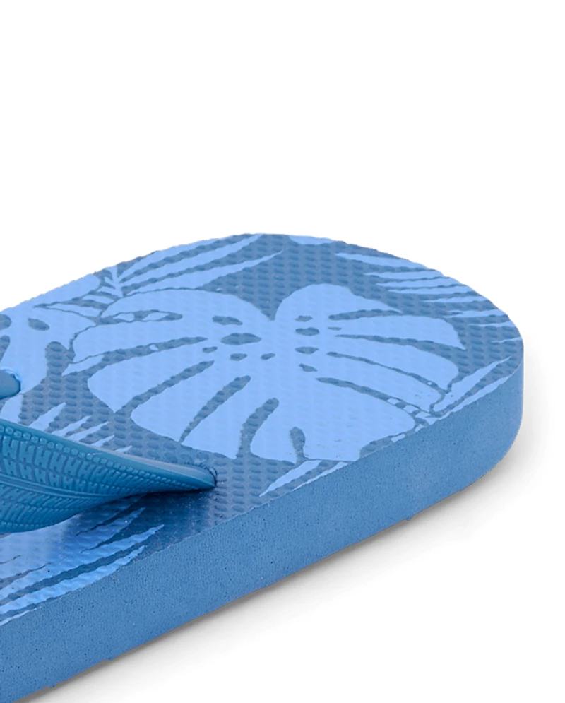 Boys Tropical Leaf Flip Flops