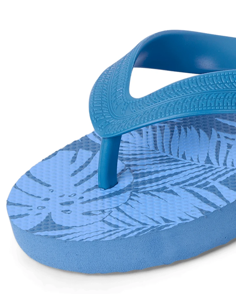 Boys Tropical Leaf Flip Flops