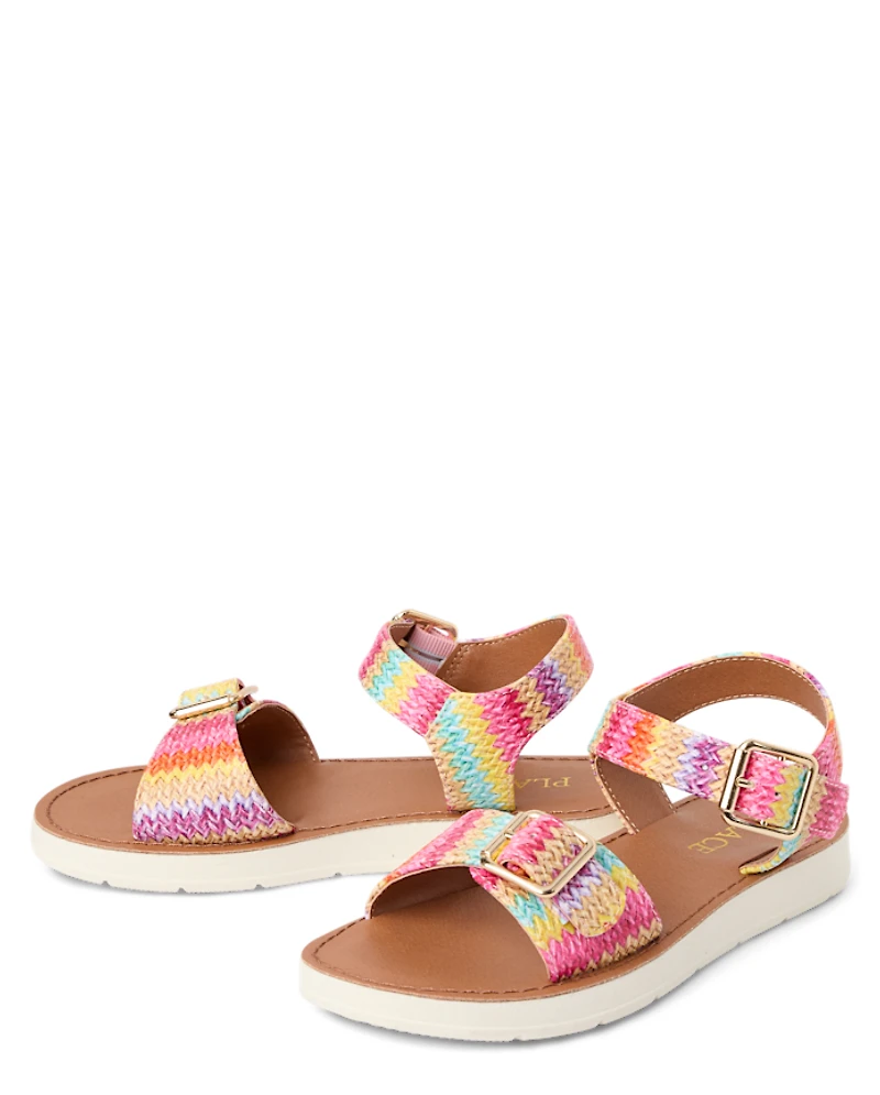 Girls Raffia Buckle Sandals