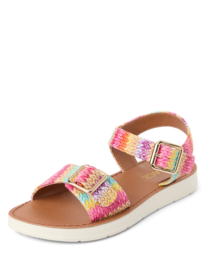 Girls Raffia Buckle Sandals