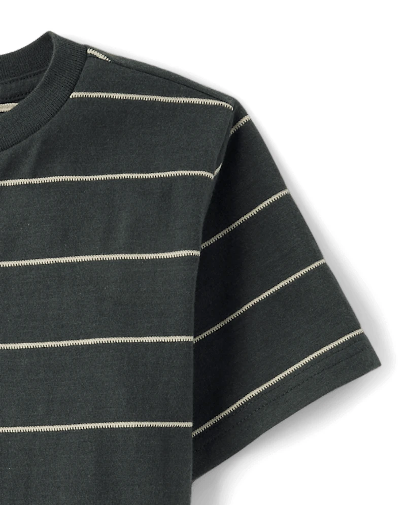 Boys Striped Textured Henley Tee