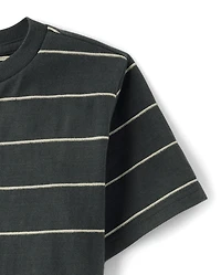 Boys Striped Textured Henley Tee