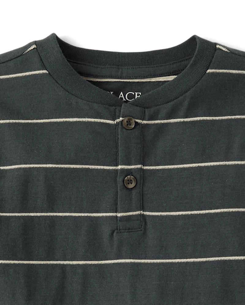 Boys Striped Textured Henley Tee