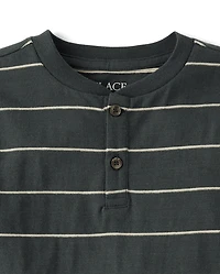 Boys Striped Textured Henley Tee