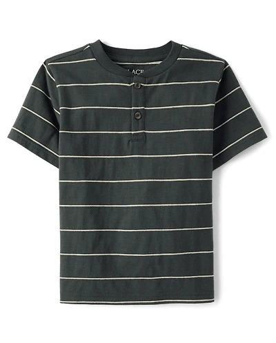 Boys Striped Textured Henley Tee